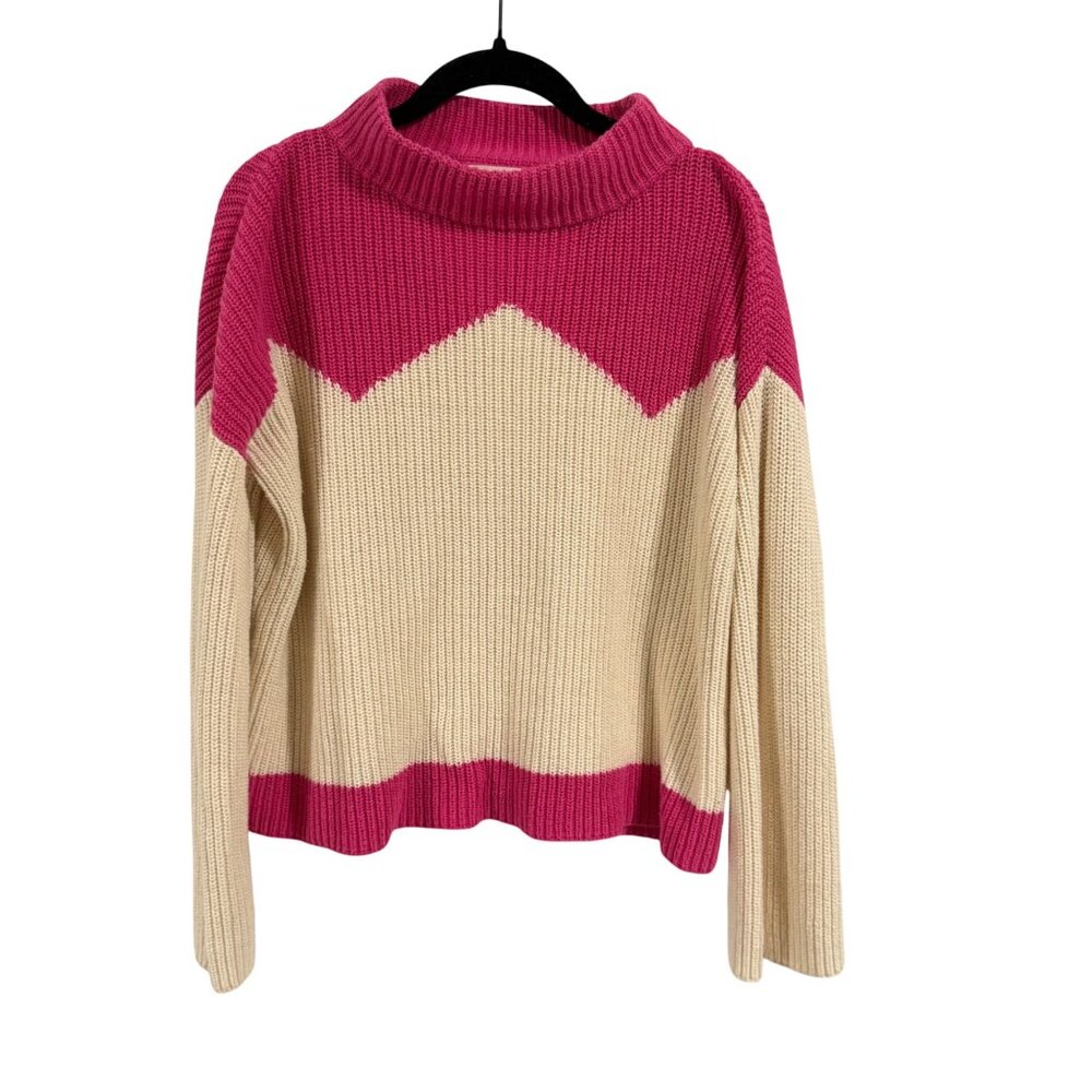 The Reeds x J. Crew Ski Sweater Pink & Ivory Color‎ Block Bell Sleeve Size S